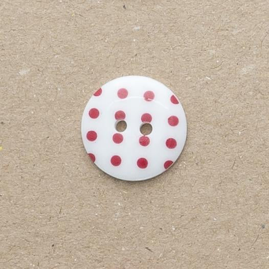 Spotty Round Button 15 mm  - White/ Red