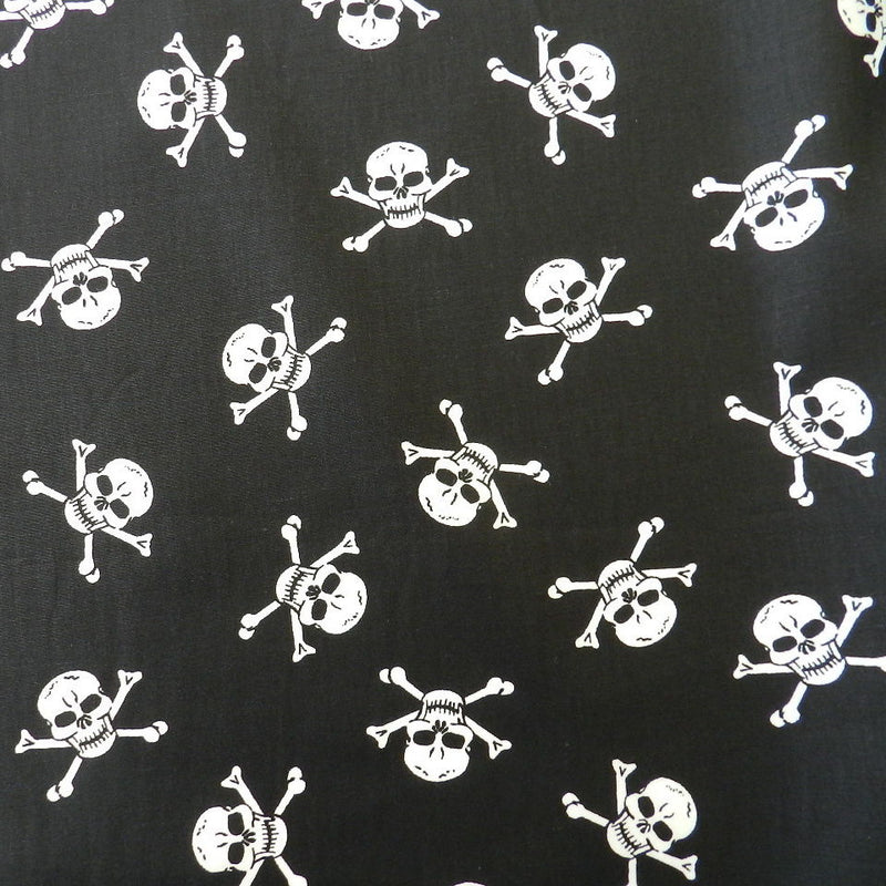 HALF PRICE Black pirate skull & crossbones halloween fabric 100% cotton  poplin, 112cm wide, sold per 1/2 metre
