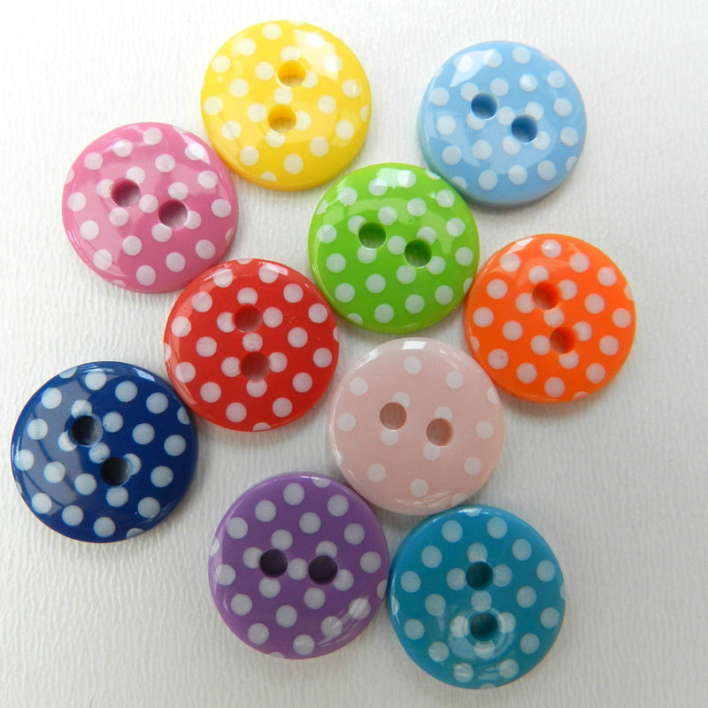 Spotty Round Buttons.  Choice of Colours Size 15mm diameter - Sold Individually