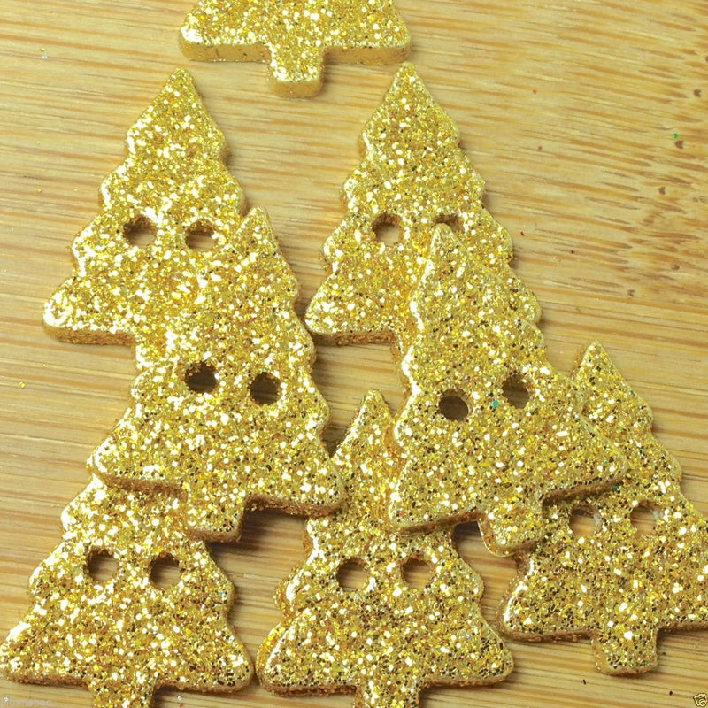 Glitter Christmas Tree Buttons Size 20mm x 15mm - GOLD