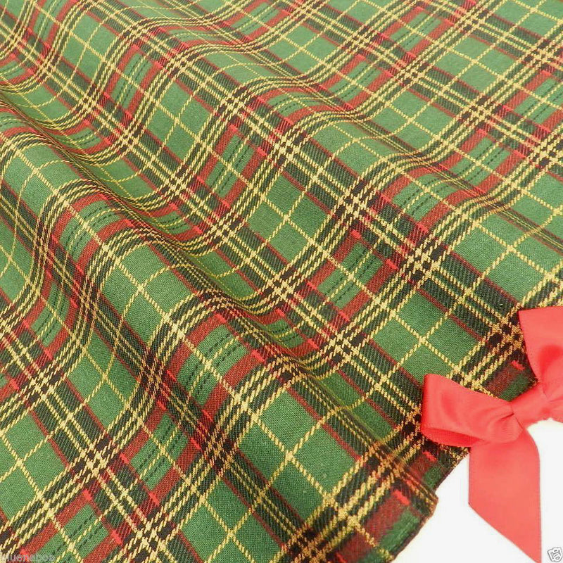 Green & gold tartan christmas fabric