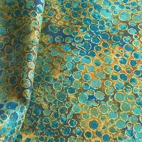 Gold & Teal Circles Shimmer Metallic 100% Premium Cotton Fabric Sold Per 1/2 Metre, 112cm Wide