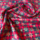 Gold Snowflakes Small Check Christmas Fabric 95% Cotton 5% Lurex Sold Per 1/2 Metre