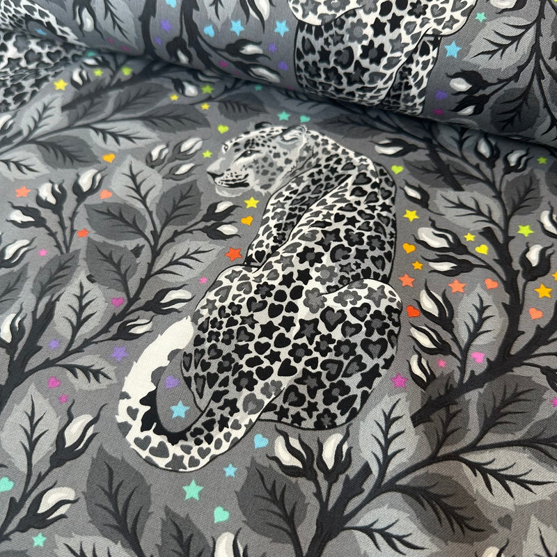 Grey Work Cheetah By Tula Pink 100% Premium Cotton Fabric 112cm Wide Per 1/2 Metre