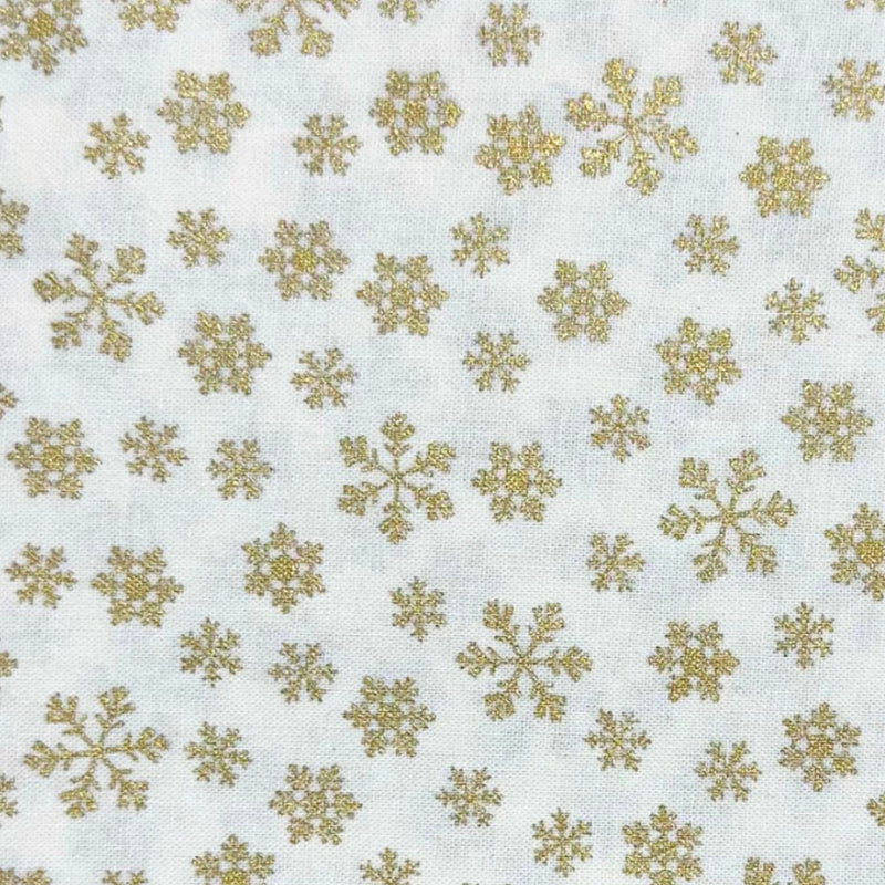 Gold Ivory Christmas Snowflake 100% cotton fabric 44" wide per 1/2 metre