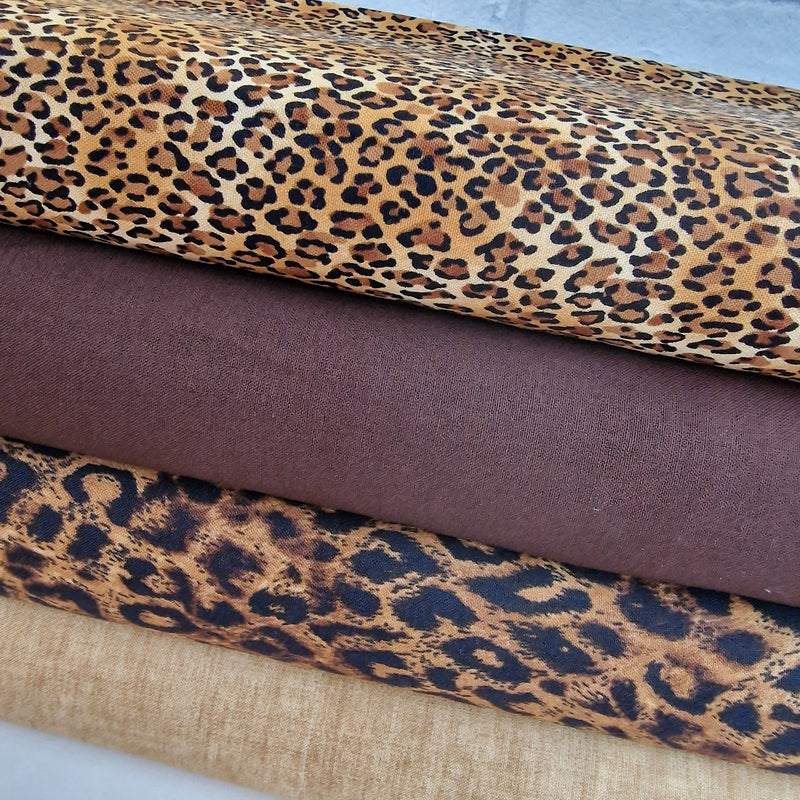 4 Piece Fat Quarter Bundle Leopard  - 100% Premium Cotton Fabric