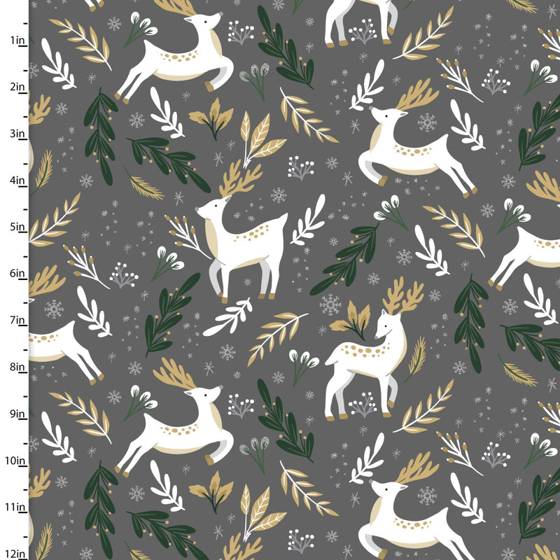 Bouncing Reindeer Silver Glitter, 100%  Cotton Christmas Fabric sold  Per 1/2 Metre, 112cm wide