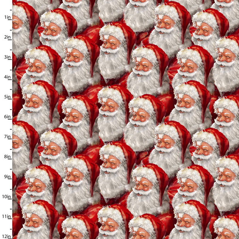 Smiling Santas, 100%  Cotton Christmas Fabric sold  Per 1/2 Metre, 112cm wide