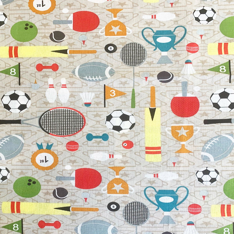Taupe Sports Themed Fabric Per 1/2 metre 112cm wide 100% cotton