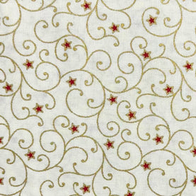 Gold Ivory & red Christmas Swirl 100% cotton fabric 44" wide per 1/2 metre