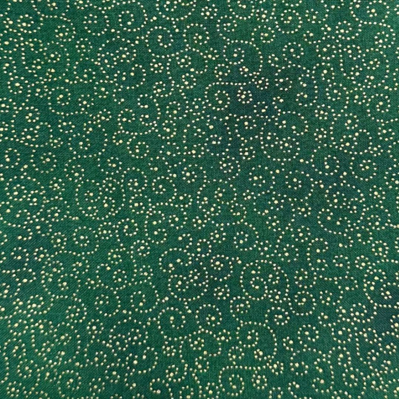 Green & Gold Christmas Swirl 100% cotton fabric 44" wide per 1/2 metre