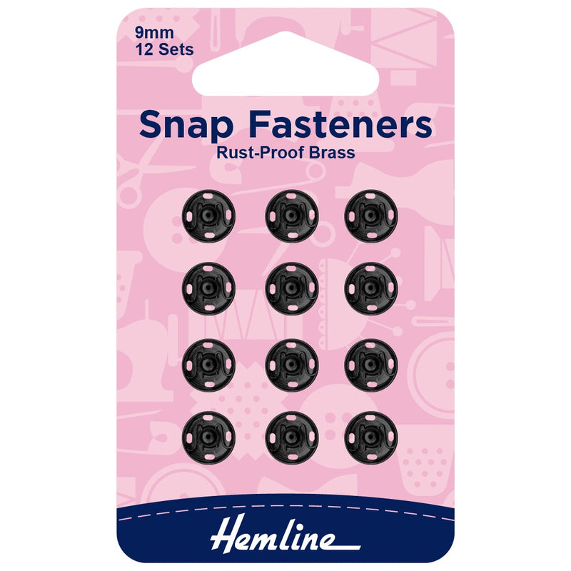 9mm Black Sew On Snap Fasteners (Like a press stud)  - Pack of 12