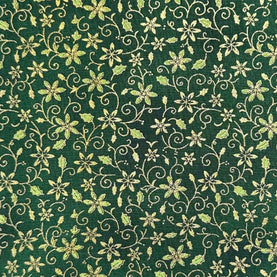 Green & Gold Christmas Holly Celebration 100% cotton fabric 44" wide per 1/2 metre