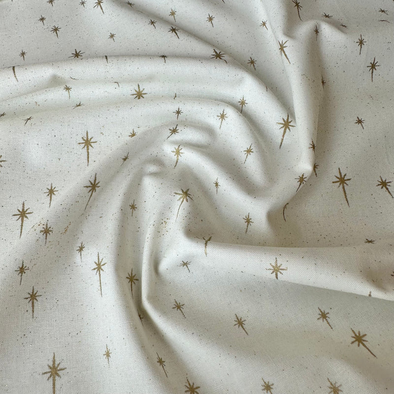 Cream & Gold Shining Star 100% Cotton Christmas Fabric Sold Per 1/2 Metre