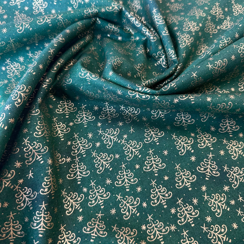 Green Swirled Tree 100% Cotton Christmas Fabric Sold Per 1/2 Metre