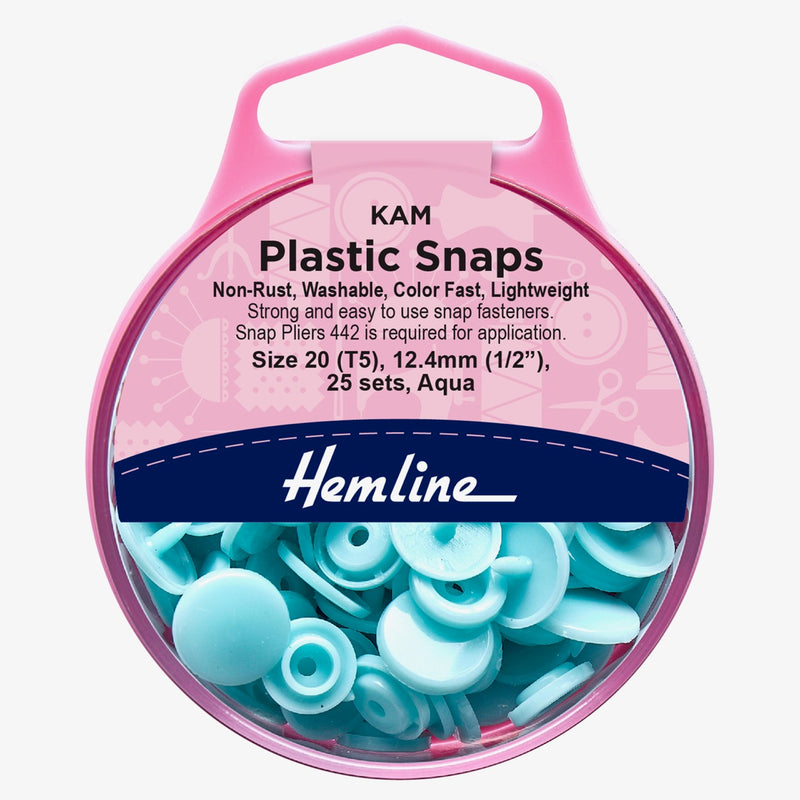 Aqua Kam Plastic Snaps Coloured Poppers.  Size 20 (T5) - 25 complete sets per packet