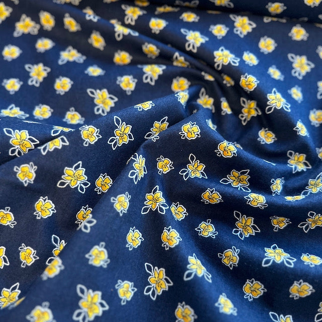 Aries Small Flowers on Navy Fabric 100% cotton Sold Per Half Metre