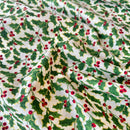 Gold Glitter Holly & Berries 100% Cotton Christmas Fabric Sold Per 1/2 Metre