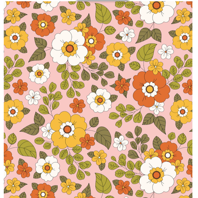 Groovy Florals vintage bloom 100% Cotton Fabric - Sold Per Half Metre