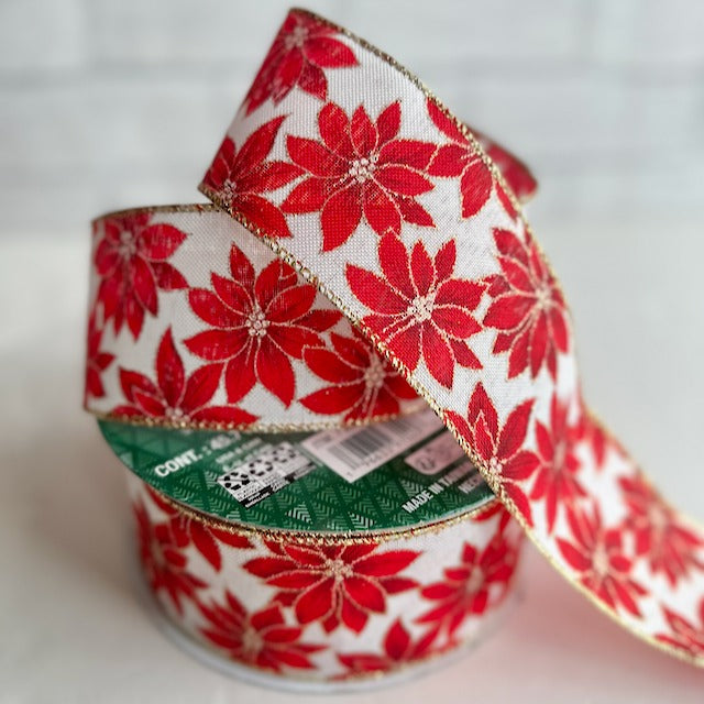 Luxury Christmas Poinsettia Wired Ribbon