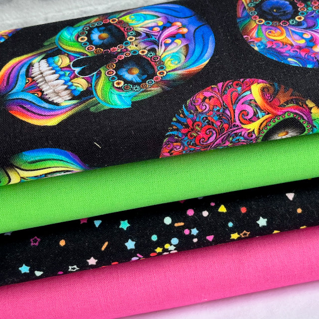 Day Of The Dead Celebration 4 Piece Fat Quarter Bundle 100% Premium Cotton Fabric