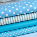 4 Piece Aqua Basics, fat quarter bundle, 100% cotton poplin fabric, Ideal for patchwork