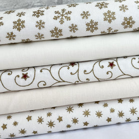 Christmas Cream & Ivory 5 Piece Fat Quarter 100% Cotton Bundle