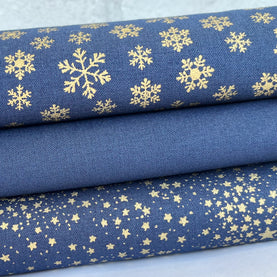 Navy Christmas 3 Piece Fat Quarter 100% Cotton Bundle