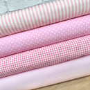4 piece FAT QUARTER BUNDLE, Baby pink basics, spots, stripes, plains, 100% cotton poplin fabric *