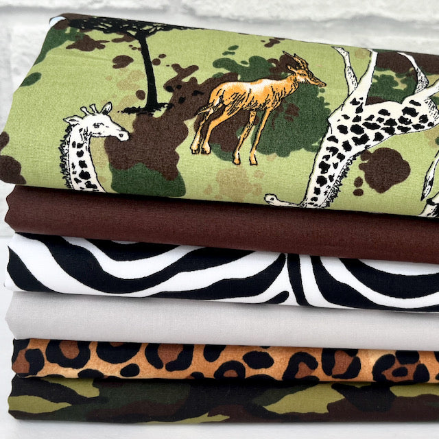 NEW safari 6 piece, fat quarter bundle, 100% cotton fabric, Ideal for patchwork ~