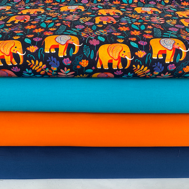 Rainbow Elephants 4 piece fat quarter bundle, 100% cotton poplin fabrics