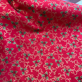 Christmas Elegance – Red & Gold Holly 100% cotton fabric 54" wide per 1/2 metre