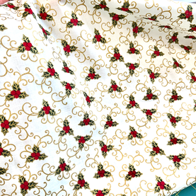 Christmas Elegance – Ivory & Gold Holly 100% cotton fabric 54" wide per 1/2 metre