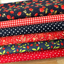 6 Piece Navy Bees & Strawberries Fat Quarter Bundle 100% Cotton Poplin Fabrics