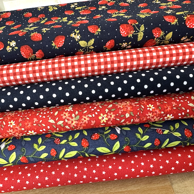 6 Piece Navy Bees & Strawberries Fat Quarter Bundle 100% Cotton Poplin Fabrics (Copy)