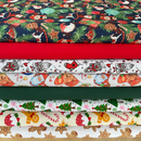 Christmas POLYCOTTON  8 piece HALF METRE BUNDLE, Red,White, cream and Green Christmas mix