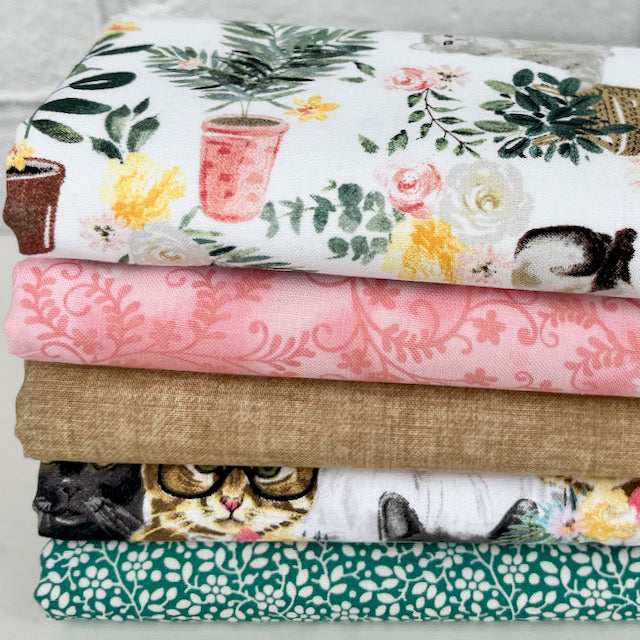5 Piece Fat Quarter Bundle Every Day is Caturday - 100% Cotton Fabric
