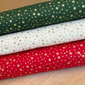 Scattered Star red, green & ivory, 3 piece FAT QUATER BUNDLE - 100% cotton fabric