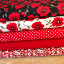 5 Piece Black & ivory Poppies, spots & floral fat quarter bundle 100% cotton poplin fabrics