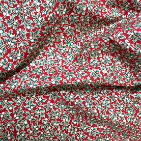 Holly Sprig Red, Green & Metallic Gold Christmas 100% Cotton Fabric 134cm wide, per 1/2 metre