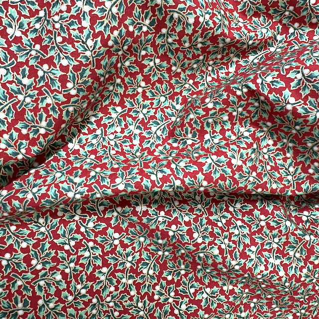 Holly Sprig Red, Green & Metallic Gold Christmas 100% Cotton Fabric 134cm wide, per 1/2 metre