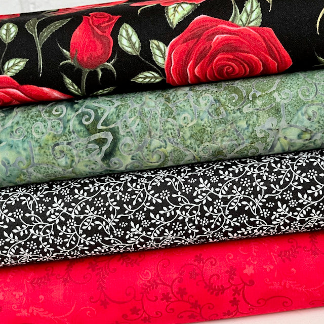 Roses & Vines 4 Piece Fat Quarter Bundle 100% Cotton Fabric