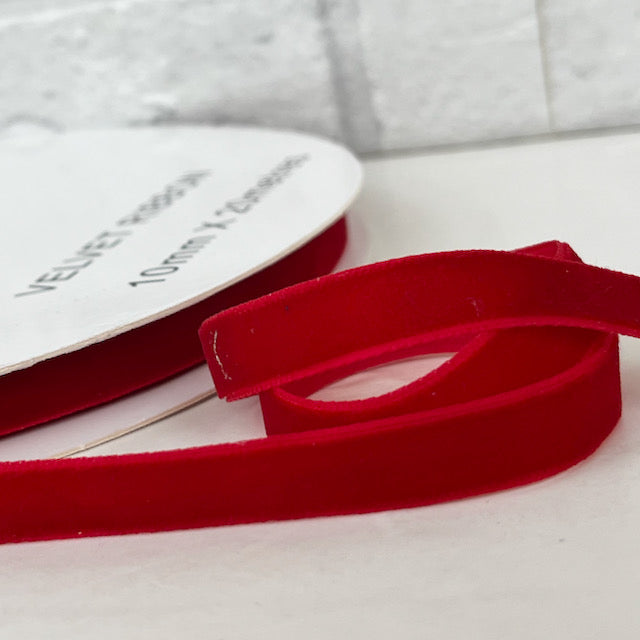 Christmas Red Velvet Ribbon 10mm Wide - Sold Per Metre