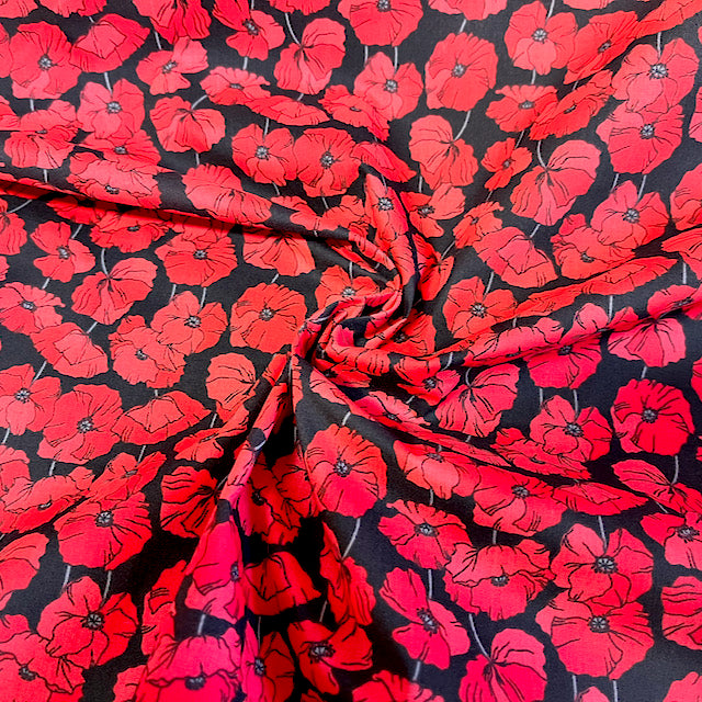 Black Poppies Polycotton fabric per 1/2metre 112cm wide