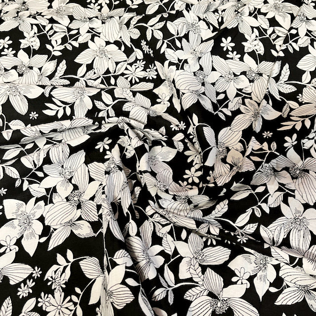 Clematis Floral Black 100% cotton poplin fabric, sold per 1/2 metre, 142cm wide