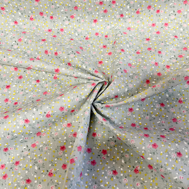 Springtime Floral Sage Green Background Polycotton fabric per 1/2metre 112cm wide