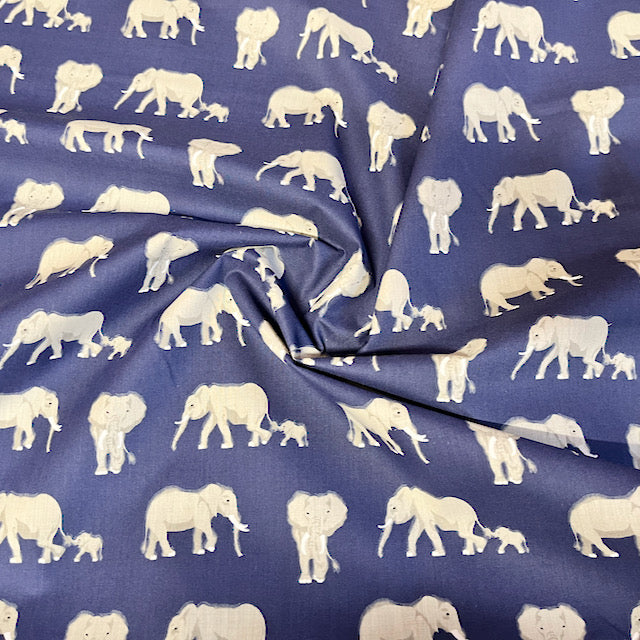 Elephants Polycotton fabric per 1/2metre 112cm wide