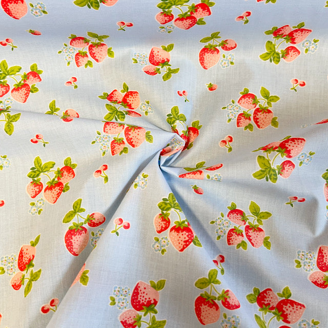 Blue Strawberries Polycotton fabric per 1/2metre 112cm wide