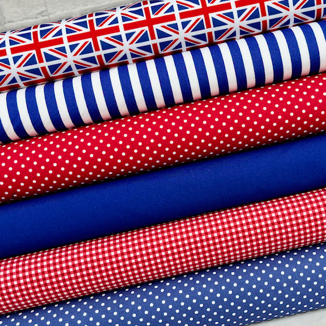 Fat Quarter Bundle Union Jack, patriotic red, white & blue 100% cotton fabric bundle
