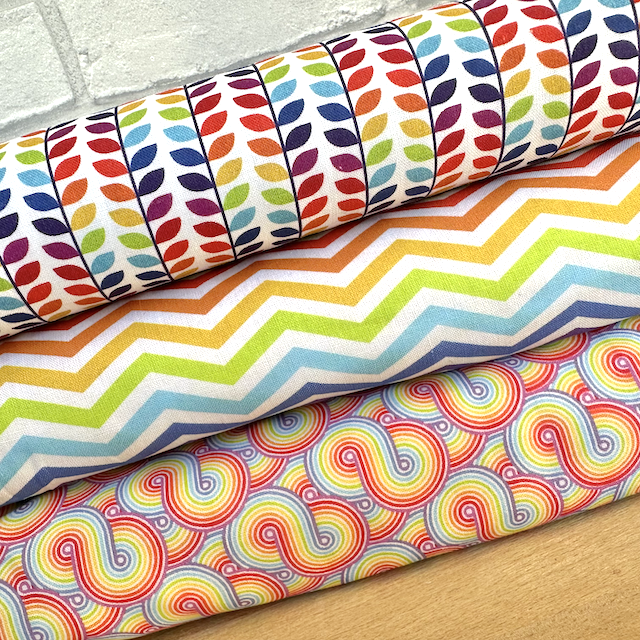 3 Piece Bright & Funky Rainbow 100% Cotton Fabric Fat Quarter Bundle